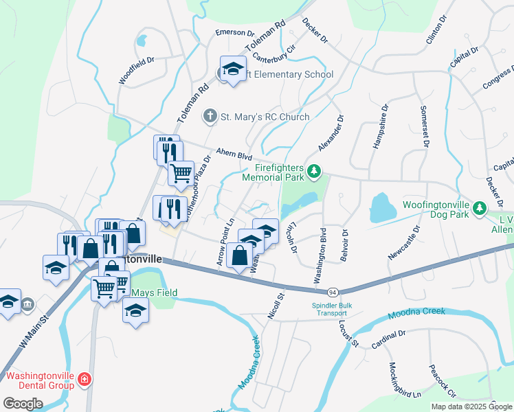 map of restaurants, bars, coffee shops, grocery stores, and more near 49 Matthews Lane in Washingtonville