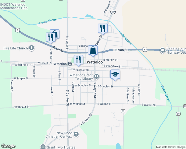 map of restaurants, bars, coffee shops, grocery stores, and more near 255 South Wayne Street in Waterloo