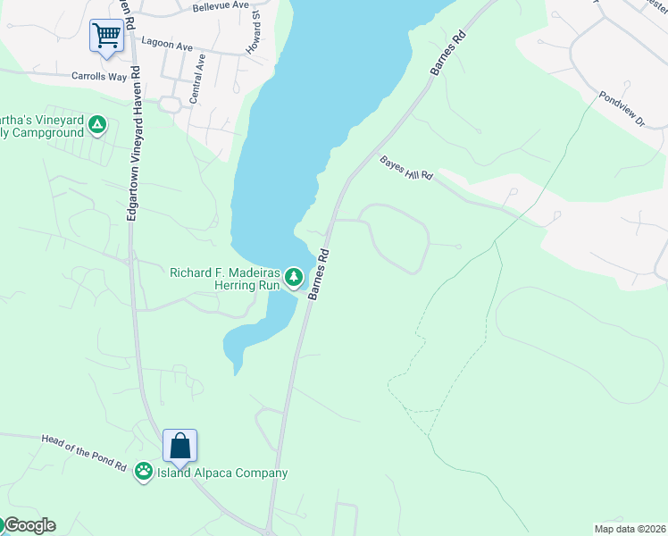 map of restaurants, bars, coffee shops, grocery stores, and more near 419 Barnes Road in Oak Bluffs