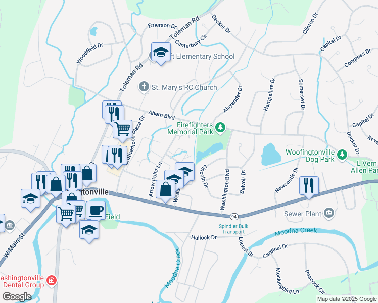 map of restaurants, bars, coffee shops, grocery stores, and more near 49 Matthews Lane in Washingtonville