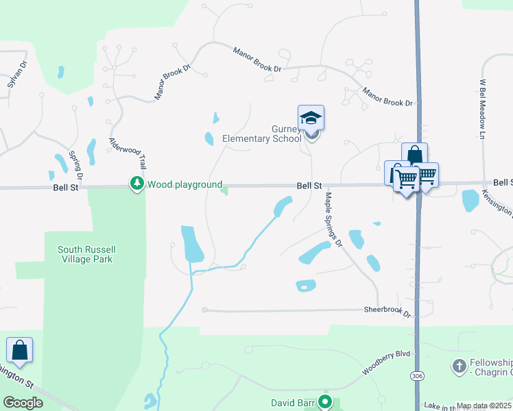 map of restaurants, bars, coffee shops, grocery stores, and more near 1092 Bell Road in Chagrin Falls