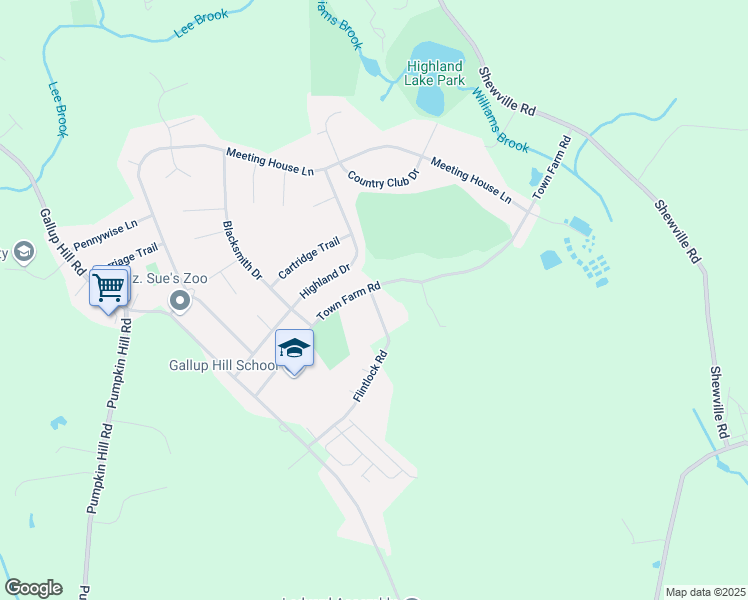 map of restaurants, bars, coffee shops, grocery stores, and more near 11 Flintlock Road in Ledyard