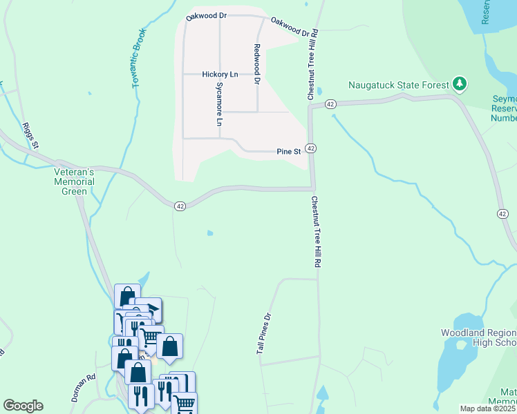 map of restaurants, bars, coffee shops, grocery stores, and more near 118 Chestnut Tree Hill Road in Oxford