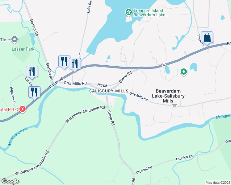 map of restaurants, bars, coffee shops, grocery stores, and more near 62-64 Orrs Mills Road in Beaverdam Lake-Salisbury Mills