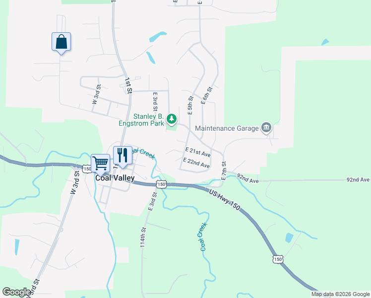 map of restaurants, bars, coffee shops, grocery stores, and more near 501 East 21st Avenue in Coal Valley