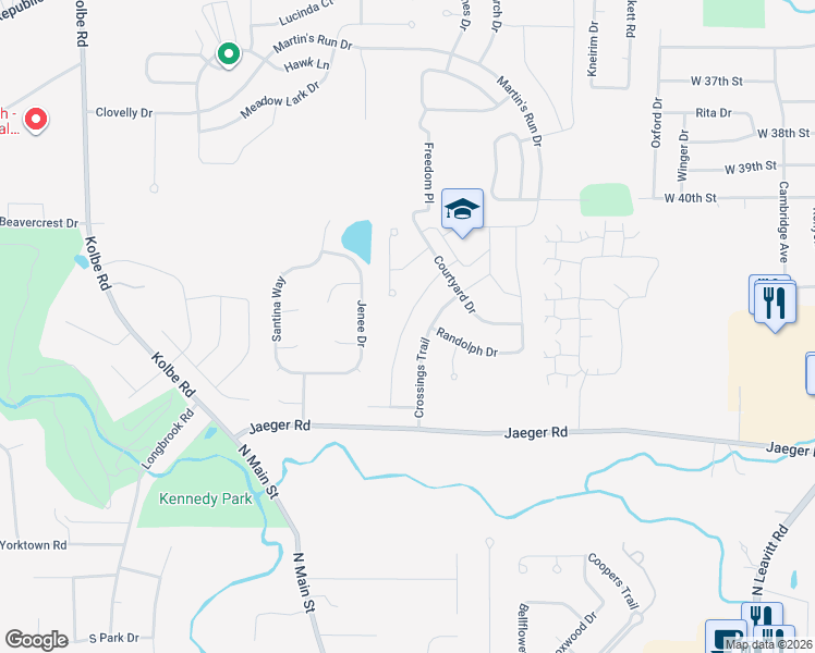 map of restaurants, bars, coffee shops, grocery stores, and more near 4630 Crossings Trail in Lorain