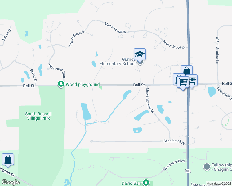 map of restaurants, bars, coffee shops, grocery stores, and more near 1092 Bell Road in Chagrin Falls