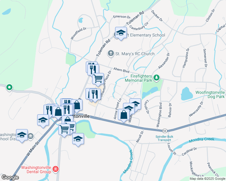 map of restaurants, bars, coffee shops, grocery stores, and more near 27 Moore Lane in Washingtonville