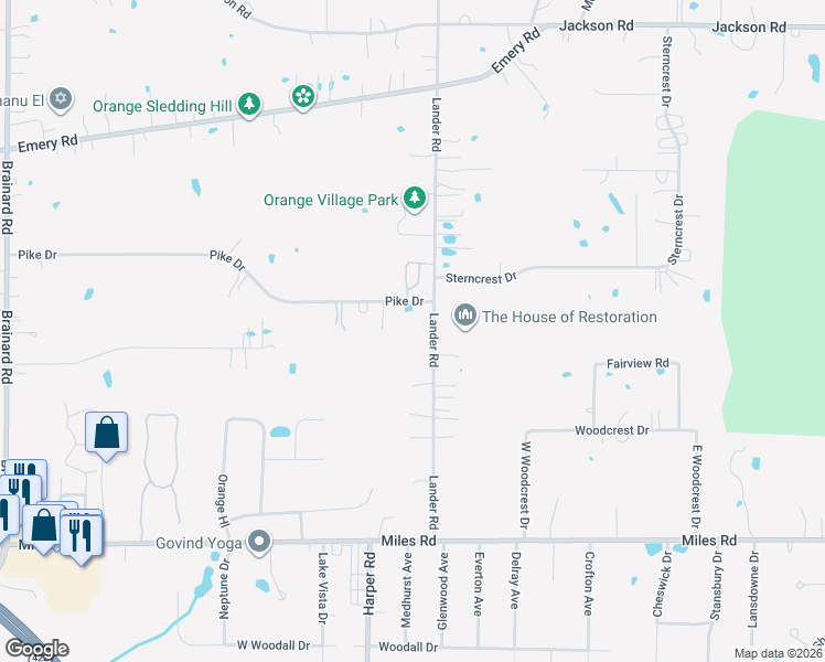 map of restaurants, bars, coffee shops, grocery stores, and more near 4780 Lander Road in Chagrin Falls