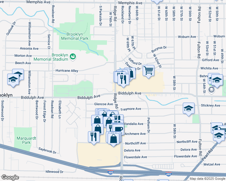 map of restaurants, bars, coffee shops, grocery stores, and more near 4647 Ridge Road in Brooklyn