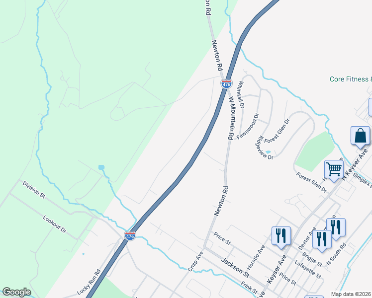map of restaurants, bars, coffee shops, grocery stores, and more near 300 Parallel Drive in Scranton