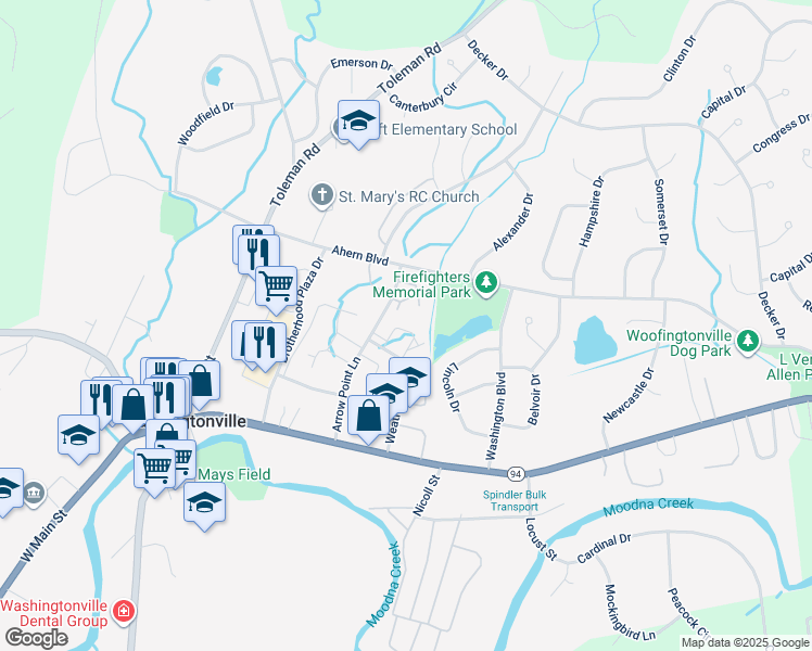map of restaurants, bars, coffee shops, grocery stores, and more near 49 Matthews Lane in Washingtonville