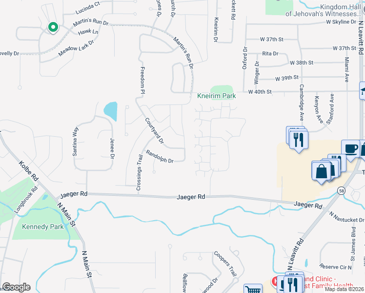 map of restaurants, bars, coffee shops, grocery stores, and more near 3918 Randolph Drive in Lorain