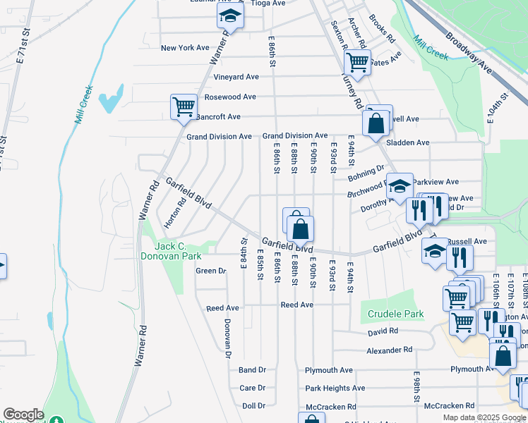 map of restaurants, bars, coffee shops, grocery stores, and more near 4729 East 85th Street in Garfield Heights