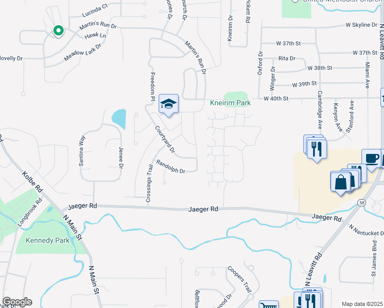 map of restaurants, bars, coffee shops, grocery stores, and more near 3906 Courtyard Drive in Lorain