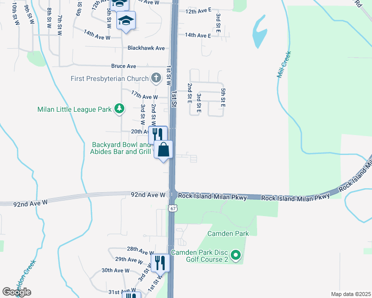map of restaurants, bars, coffee shops, grocery stores, and more near 2025 1st Street East in Milan
