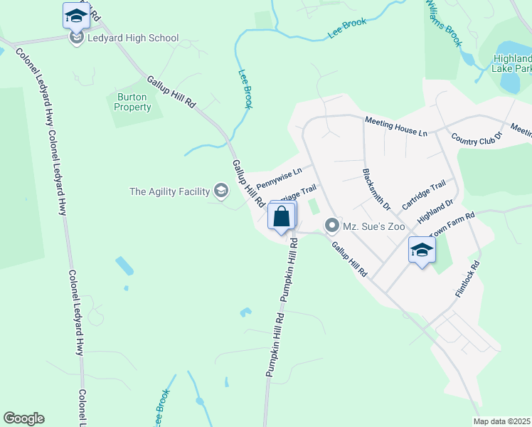 map of restaurants, bars, coffee shops, grocery stores, and more near 112 Gallup Hill Road in Ledyard