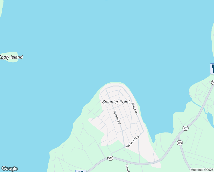 map of restaurants, bars, coffee shops, grocery stores, and more near Shore Road in Pike