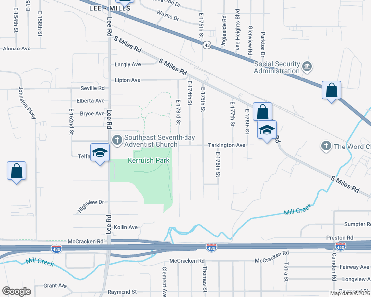 map of restaurants, bars, coffee shops, grocery stores, and more near 17321 Tarkington Avenue in Cleveland