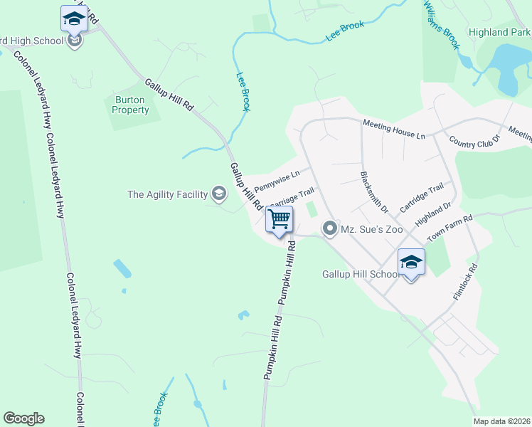 map of restaurants, bars, coffee shops, grocery stores, and more near Gallup Hill Road & Carriage Trail in Ledyard