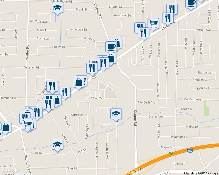 map of restaurants, bars, coffee shops, grocery stores, and more near 3817 Brendan Lane in North Olmsted