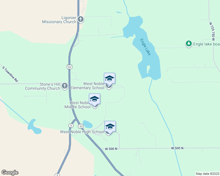 map of restaurants, bars, coffee shops, grocery stores, and more near 5294 U.S. 33 in Ligonier