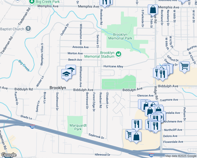 map of restaurants, bars, coffee shops, grocery stores, and more near 4599 Roadoan Road in Brooklyn