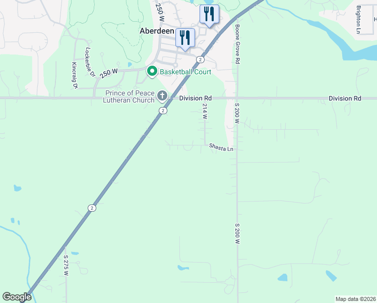 map of restaurants, bars, coffee shops, grocery stores, and more near 249-299 Shasta Lane in Valparaiso