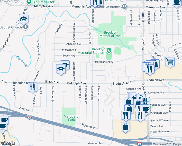 map of restaurants, bars, coffee shops, grocery stores, and more near 4599 Roadoan Road in Brooklyn