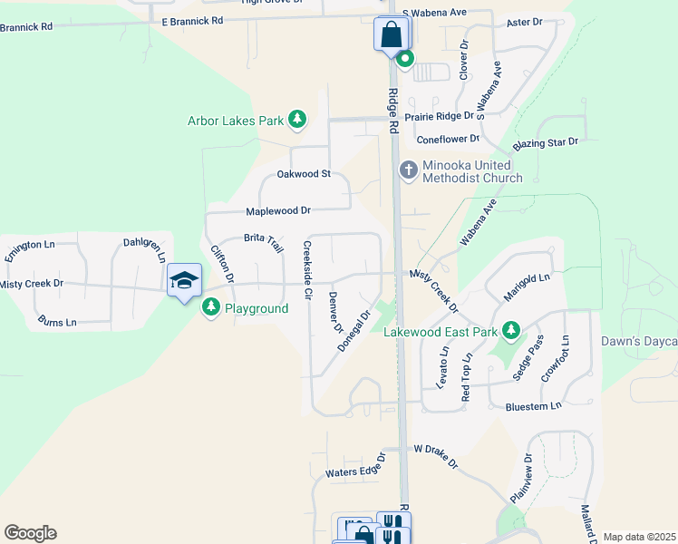 map of restaurants, bars, coffee shops, grocery stores, and more near 1312 Megan Court in Minooka