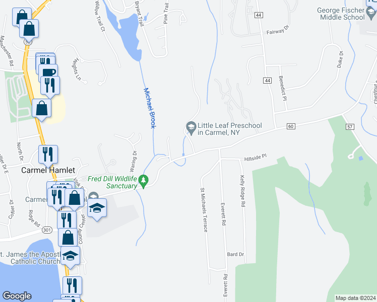 map of restaurants, bars, coffee shops, grocery stores, and more near 87 Fair Street in Carmel Hamlet