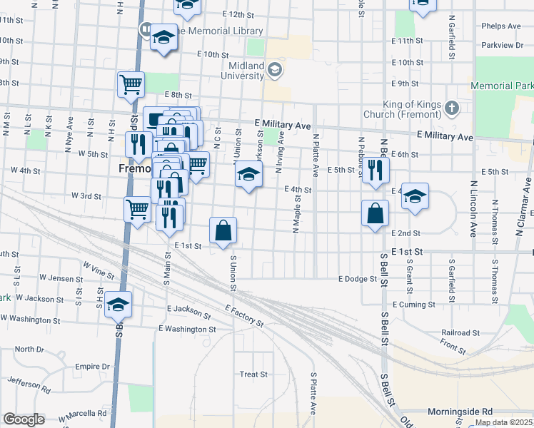 map of restaurants, bars, coffee shops, grocery stores, and more near 625 East 3rd Street in Fremont