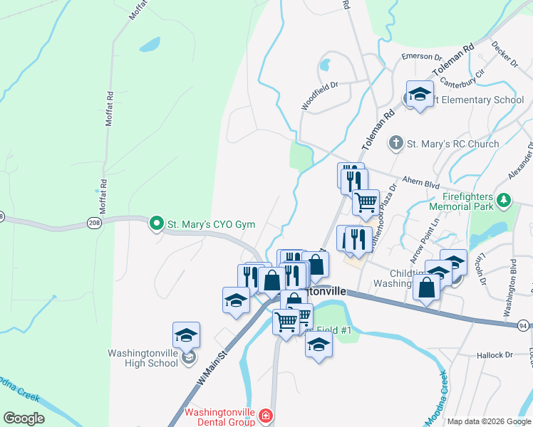 map of restaurants, bars, coffee shops, grocery stores, and more near 14 Lark Street in Washingtonville