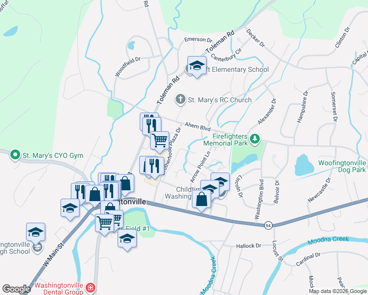map of restaurants, bars, coffee shops, grocery stores, and more near 45 Yorkshire Terrace in Washingtonville