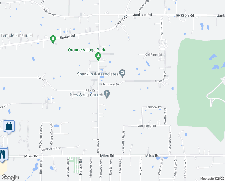 map of restaurants, bars, coffee shops, grocery stores, and more near 30700 Sterncrest Drive in Chagrin Falls