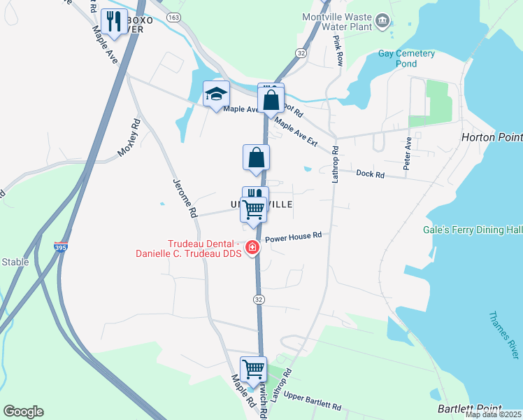 map of restaurants, bars, coffee shops, grocery stores, and more near 173 Highway 32 in Montville