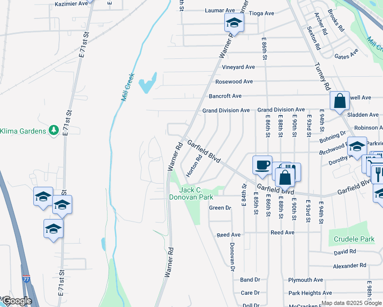 map of restaurants, bars, coffee shops, grocery stores, and more near 4711 Blythin Road in Garfield Heights