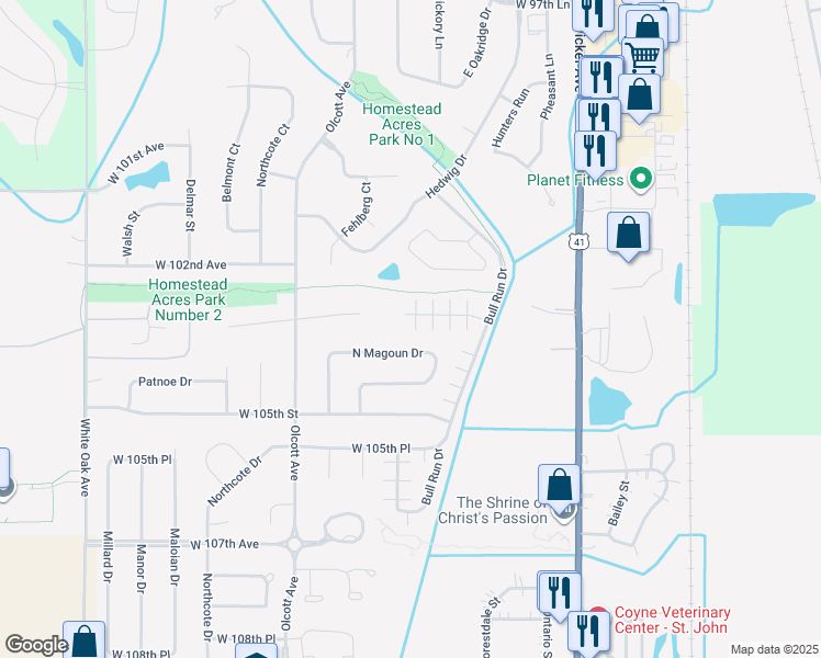 map of restaurants, bars, coffee shops, grocery stores, and more near 11639 Homestead Village Court in Saint John