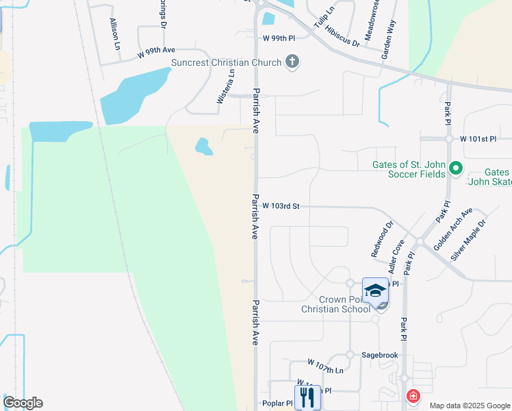 map of restaurants, bars, coffee shops, grocery stores, and more near 10333 Parrish Avenue in Saint John