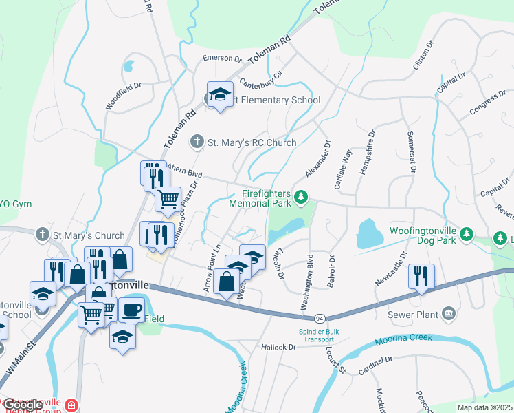 map of restaurants, bars, coffee shops, grocery stores, and more near 11 Silk Circle in Washingtonville