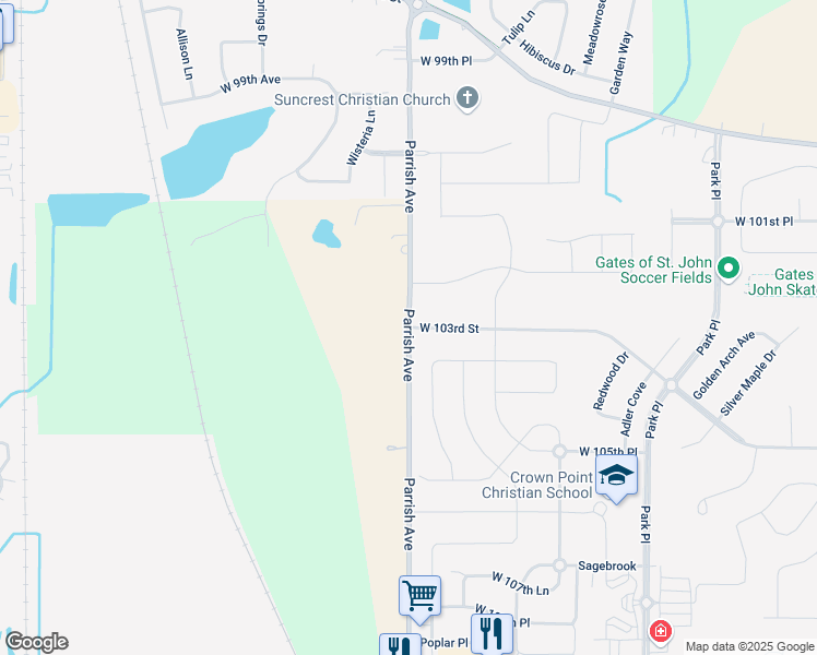 map of restaurants, bars, coffee shops, grocery stores, and more near 10333 Parrish Avenue in Saint John
