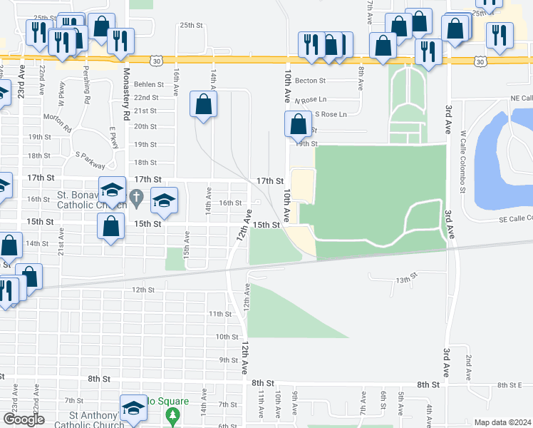 map of restaurants, bars, coffee shops, grocery stores, and more near 1112 15th Street in Columbus