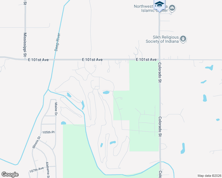 map of restaurants, bars, coffee shops, grocery stores, and more near East 102nd Place in Crown Point