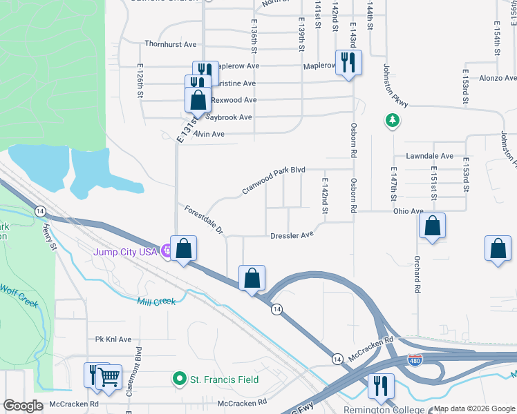 map of restaurants, bars, coffee shops, grocery stores, and more near 4724 Lawrence Ave in Garfield Heights