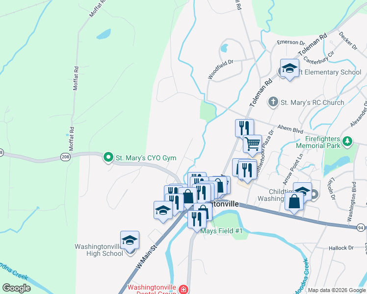map of restaurants, bars, coffee shops, grocery stores, and more near 14 Lark Street in Washingtonville