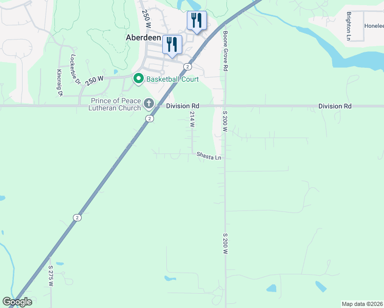 map of restaurants, bars, coffee shops, grocery stores, and more near 249 Shasta Lane in Valparaiso