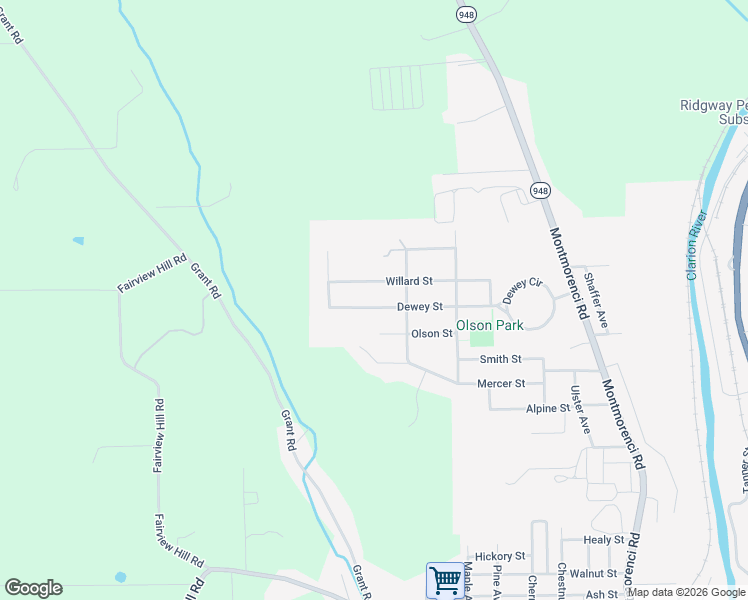 map of restaurants, bars, coffee shops, grocery stores, and more near 608 Dewey Street in Ridgway