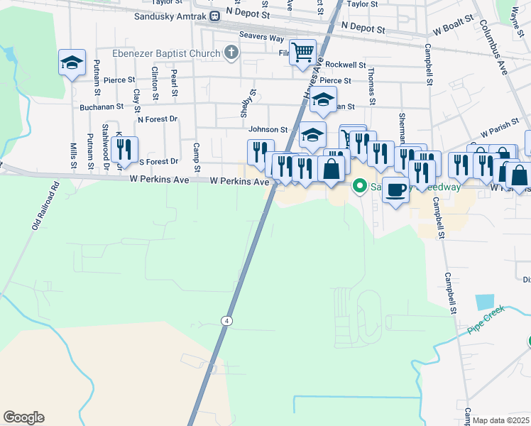 map of restaurants, bars, coffee shops, grocery stores, and more near Wright Brothers Memorial Highway in Sandusky
