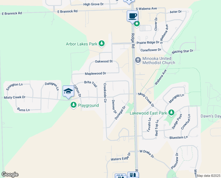 map of restaurants, bars, coffee shops, grocery stores, and more near 1312 Megan Court in Minooka