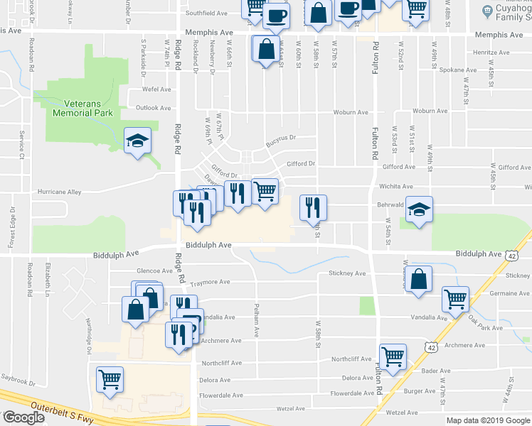 map of restaurants, bars, coffee shops, grocery stores, and more near 6300 Biddulph Road in Brooklyn